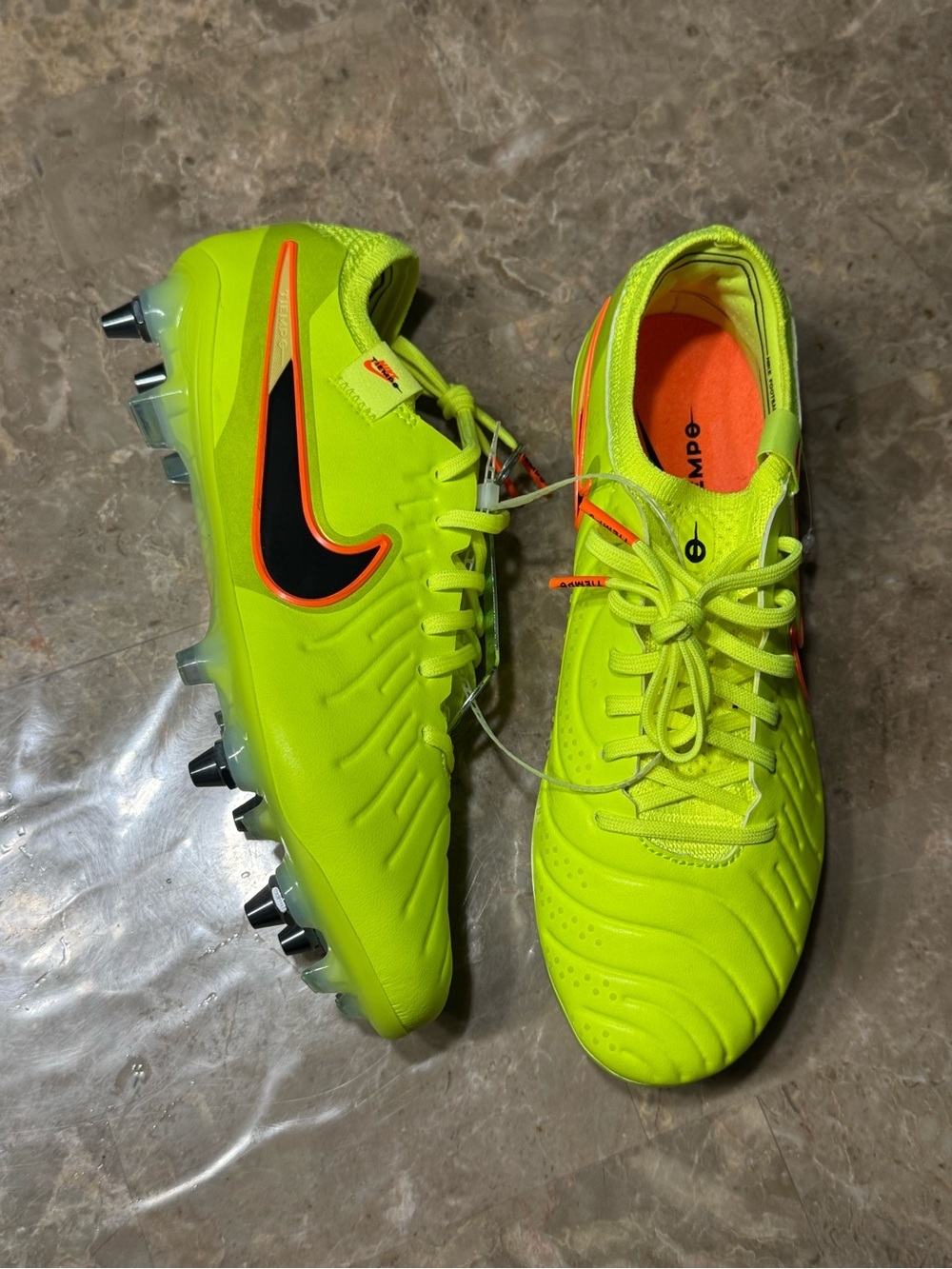 New Nike Tiempo Legend 10 Elite SG-Pro soccer cleats in a volt/black colorway